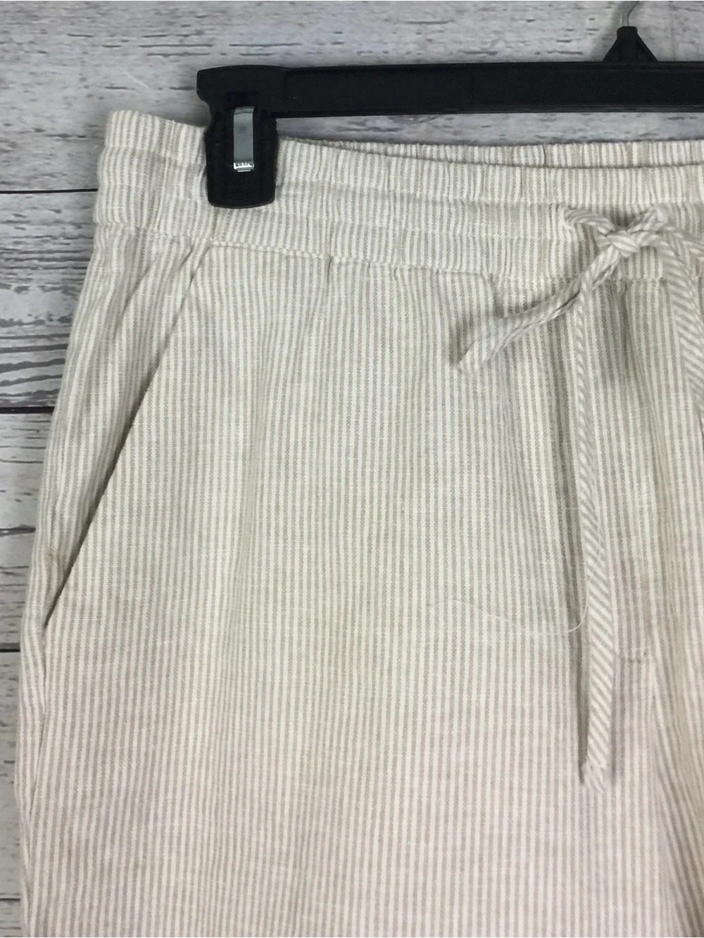 J.Crew Womens Tan White Pinstriped Cotton Linen Drawstring Cuffed Pants Size 10o